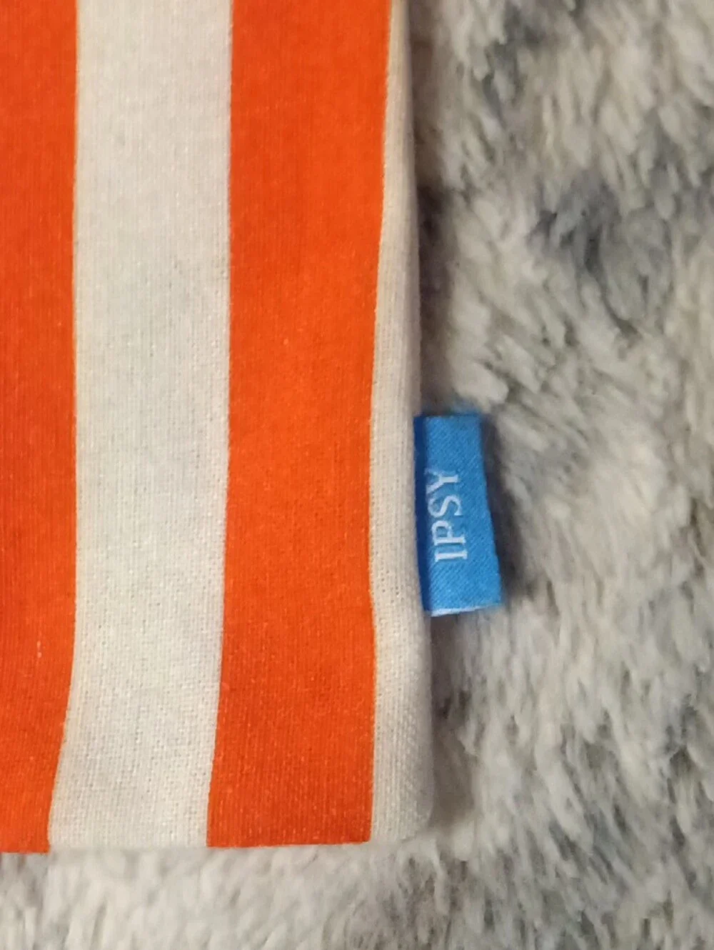 ipsy Pink, Orange & White Striped Drawstring Pouch with Blue Cord